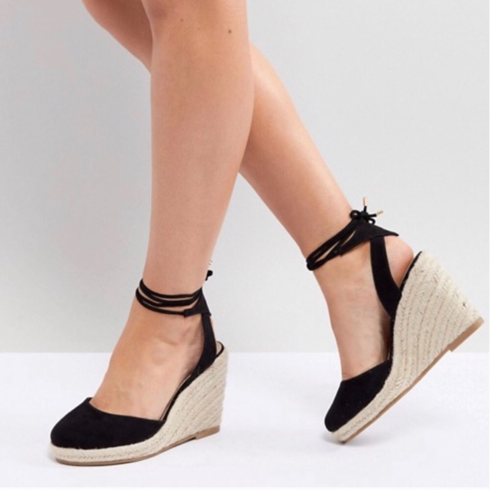 ASOS Black & Tan Ankle Tie Espadrilles